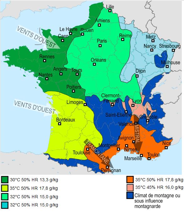 Carte de France des climats avec l’humidité maximum – DESSICA